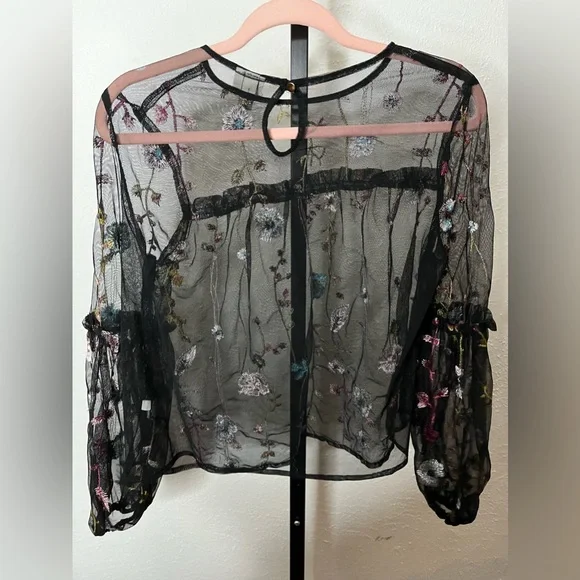 A New Day Floral Embroidered See-Though Long Sleeve Top Size Small - Picture 4 of 4